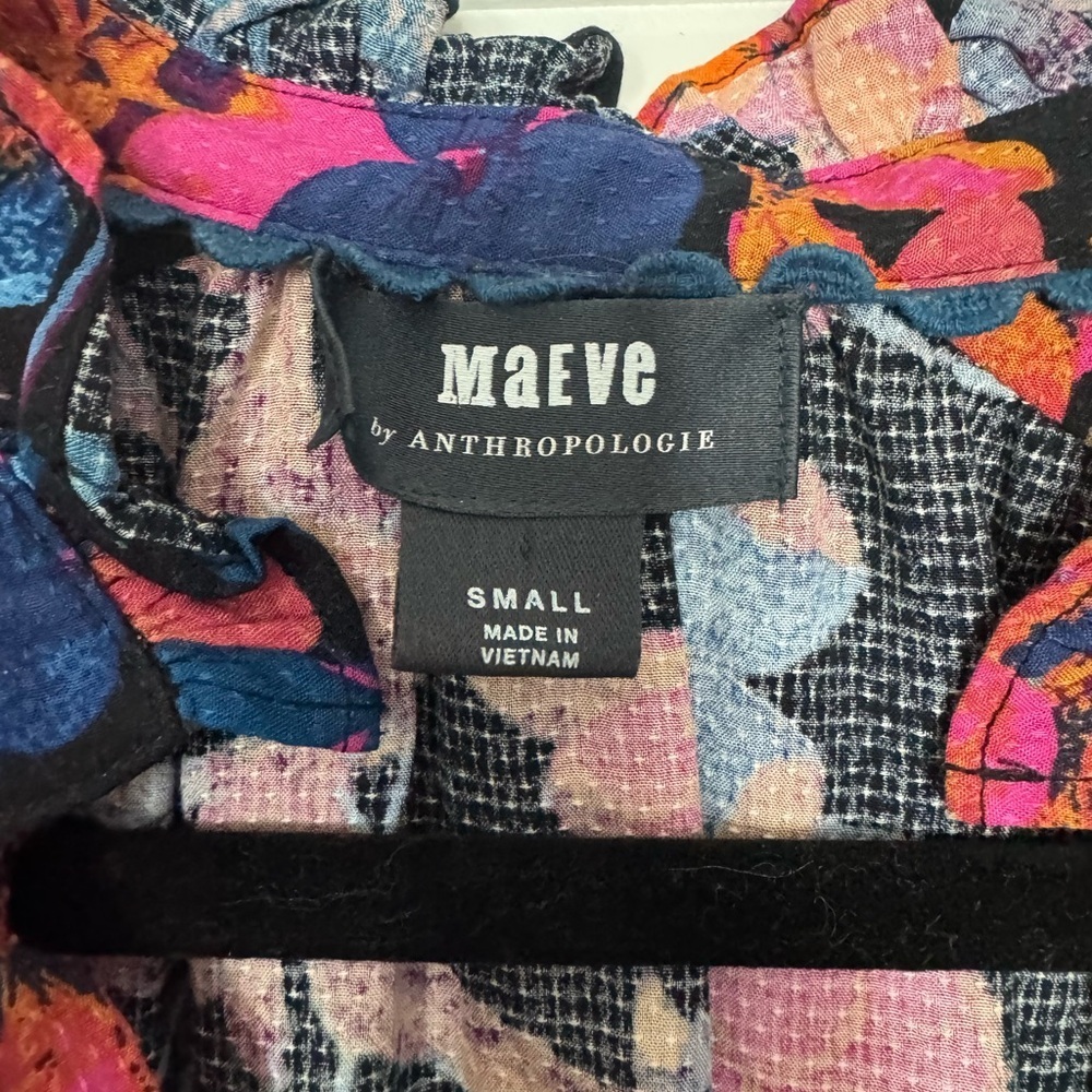 Anthropologie MAEVE Colette Black Dark Floral Romantic Peasant Top SIZE SMALL - Picture 3 of 5